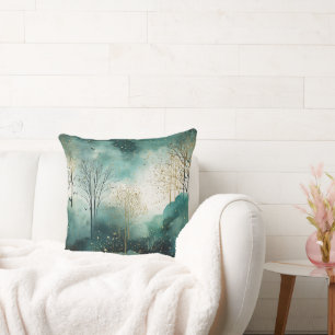 Green Gold Trees Throw Pillow
