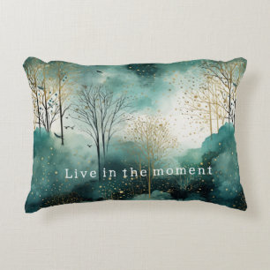 Green Gold Trees with Birds Christmas Accent Pillow