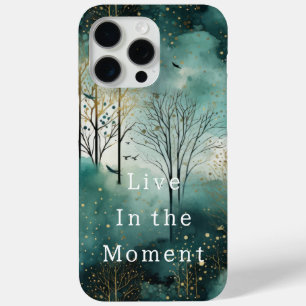 Green Gold Trees with Birds Christmas iPhone 15 Pro Max Case