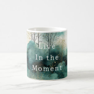Green Gold Trees with Birds Christmas Coffee Mug
