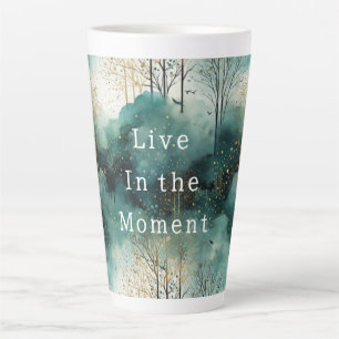 Green Gold Trees with Birds Christmas Latte Mug