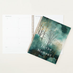 Green Gold Trees with Birds Christmas Planner