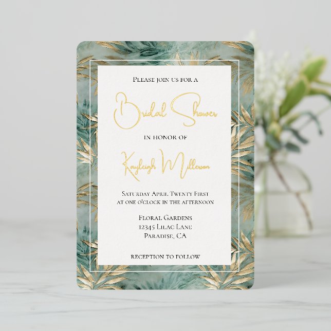 Green Gold Tropical Leaves Bridal Shower (Standing Front)