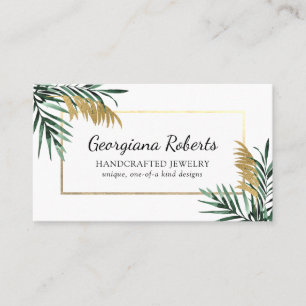 Green Gold Tropical Leaves Jewellery Designer Business Card