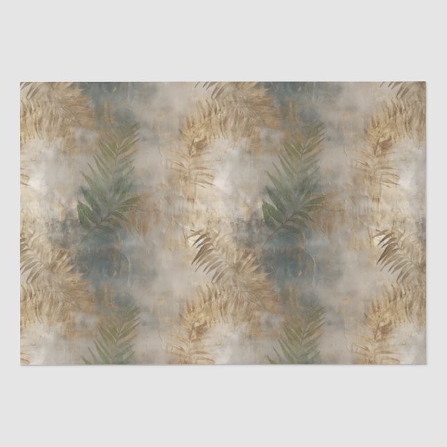 Green Gold Tropical Leaves Tissue Paper (Front)