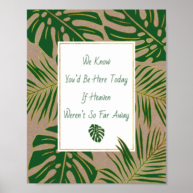 Green, gold tropical leaves wedding sign (Front)
