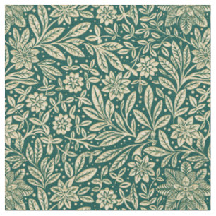 Green & Gold Vintage Floral Pattern Fabric