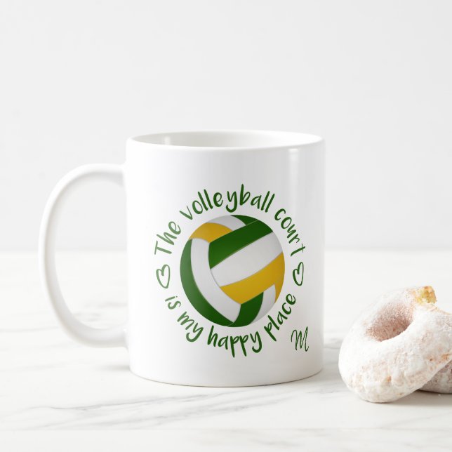green gold volleyball court is my happy place coffee mug (With Donut)