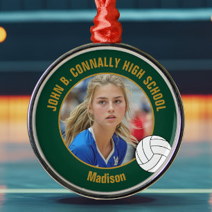 Green Gold Volleyball Player Photo Christmas Metal Ornament