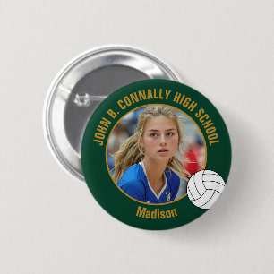 Green Gold Volleyball Player Photo High School 2 Inch Round Button