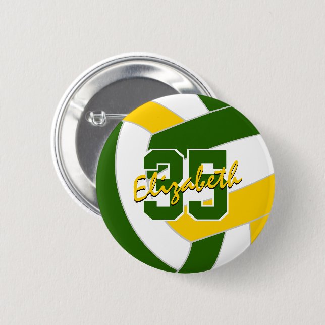 green gold volleyball team colours 2 inch round button (Front & Back)