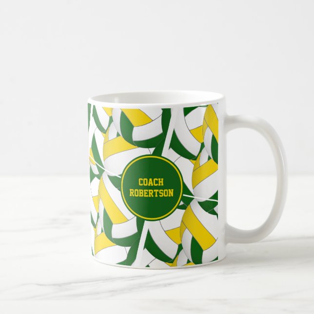 green gold volleyball team colours coach gift coffee mug (Right)