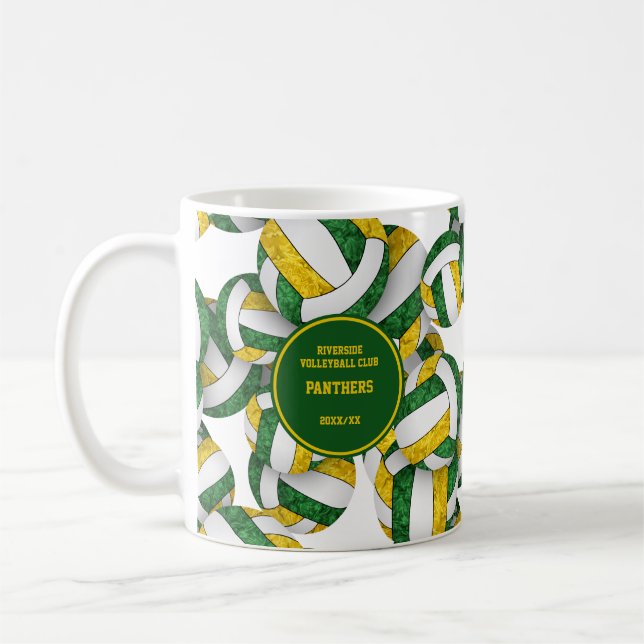 green gold volleyball team colours coach name coffee mug (Left)