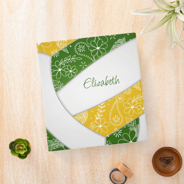 green gold w feathers flowers doodles volleyball binder (In Situ)