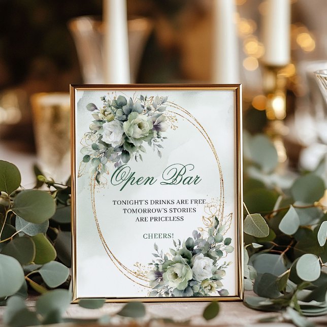 Green Gold Watercolor Open Bar Tabletop Sign (Green Gold Watercolor Open Bar Tabletop Sign)