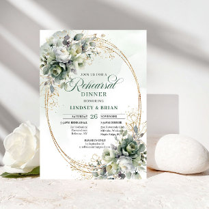 Green Gold Watercolor Rehearsal Dinner Invite