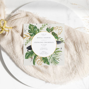 Green & Gold Watercolor Tropical Bridal Shower Invitation