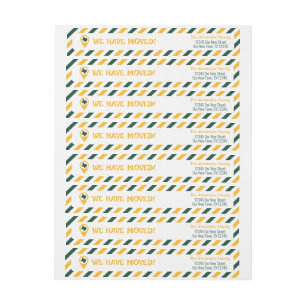 Green & Gold We Have Moved Striped Moving  Wrap Around Label