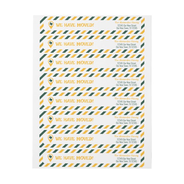 Green & Gold We Have Moved Striped Moving  Wrap Around Label (Sheet)
