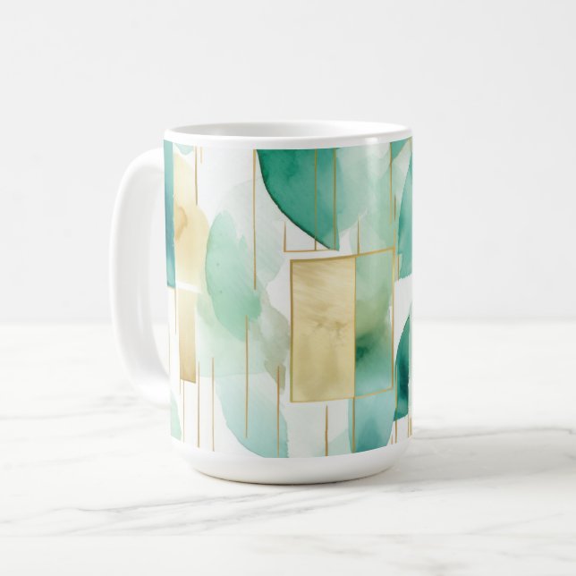 Green Gold White Abstract Coffee Mug (Front Left)