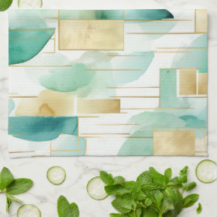 Green Gold White Abstract Kitchen Towel