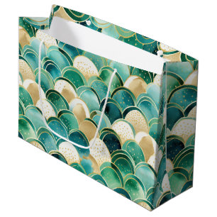 Green Gold White Abstract Large Gift Bag