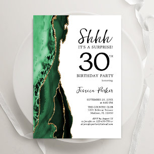 Green Gold White Agate Surprise 30th Birthday Invitation