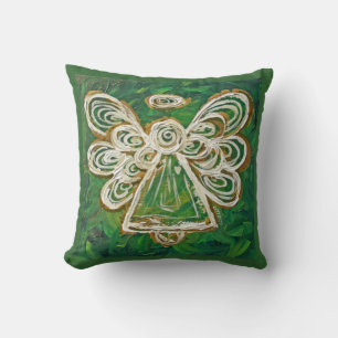 Green, Gold, White Angel Decorative Throw Pillow