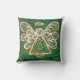 Green, Gold, White Angel Decorative Throw Pillow