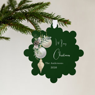 Green gold white baubles Christmas Ornament Card