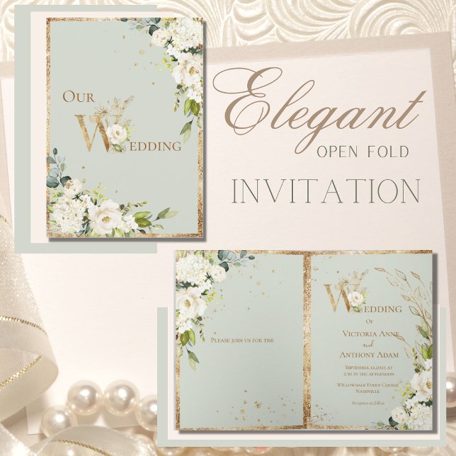 Green Gold White Floral Elegant Wedding Invitation (Creator Uploaded)