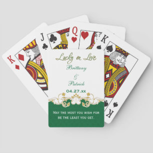 Green Gold White Irish Wedding Playing Cards