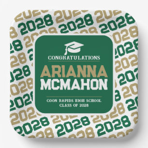 Green, Gold & White Personalized Graduation Pape Paper Plate