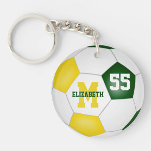 green gold white team colours soccer bag tag keychain
