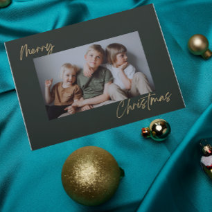 Green Gold with Photo Merry Christmas Holiday Card