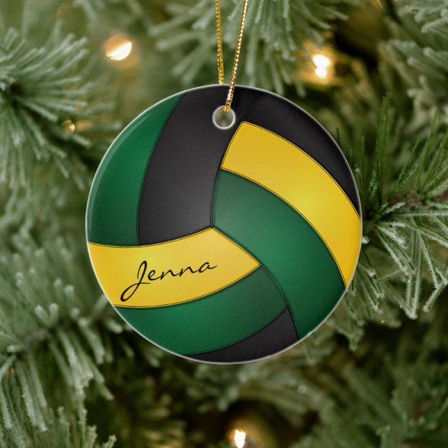 Green, Gold Yellow and Black Volleyball 🏐 Ceramic Ornament (Tree)