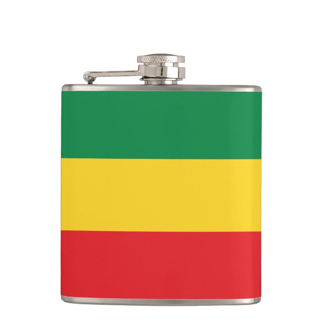 Green, Gold (Yellow) and Red Colours Flag Hip Flask (Front)
