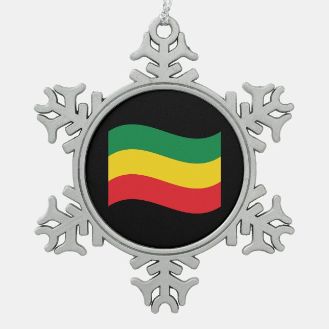 Green, Gold (Yellow) and Red Colours Flag Snowflake Pewter Christmas Ornament (Front)