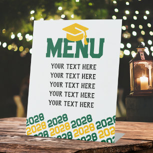 Green & Gold Yellow Graduation Menu Party Pedestal Sign
