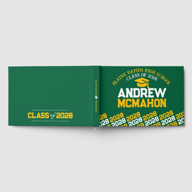 Green & Gold Yellow Graduation Personalized Guest Book (Full)