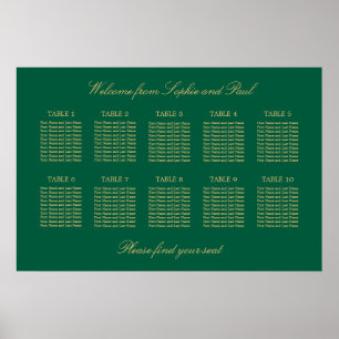 Green Golden Beige 10 Table Seating Chart Poster