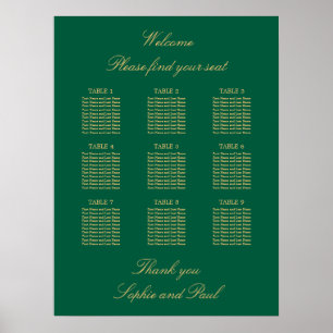 Green Golden Beige 9 Table Seating Chart Poster
