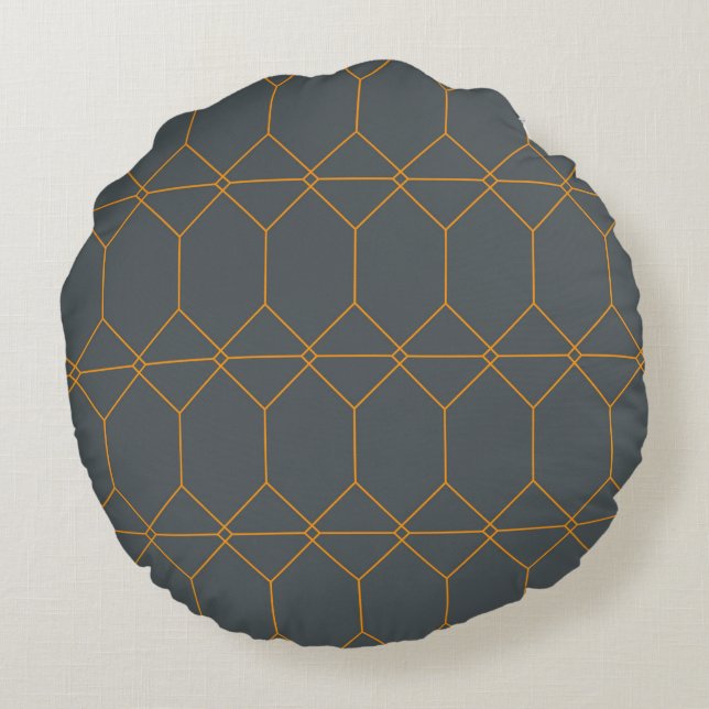 Green, golden, simple, retro, elegant illustration round pillow (Back)