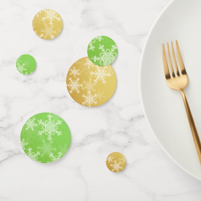 Green Golden Snowflakes Minimalist Christmas Confetti (Group)