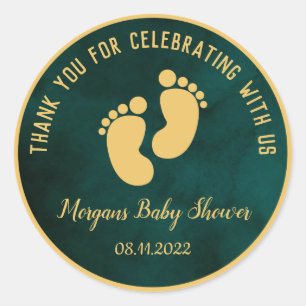 Green Golden Thank You Baby Shower Classic Round Sticker