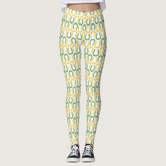 Green & Golden Yellow Horseshoe Pattern Leggings (Front)