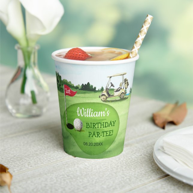 Green Golf 1st Birthday Par-tee Paper Cups (Insitu)