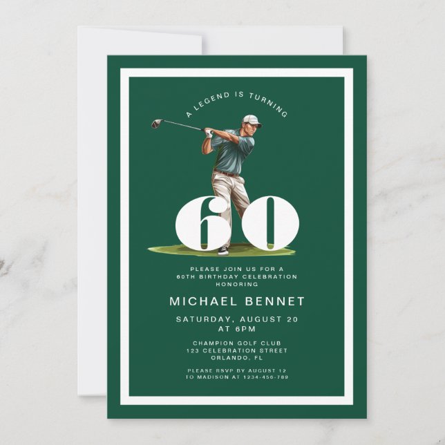 Green Golf 60th Birthday Invitation (Devant)