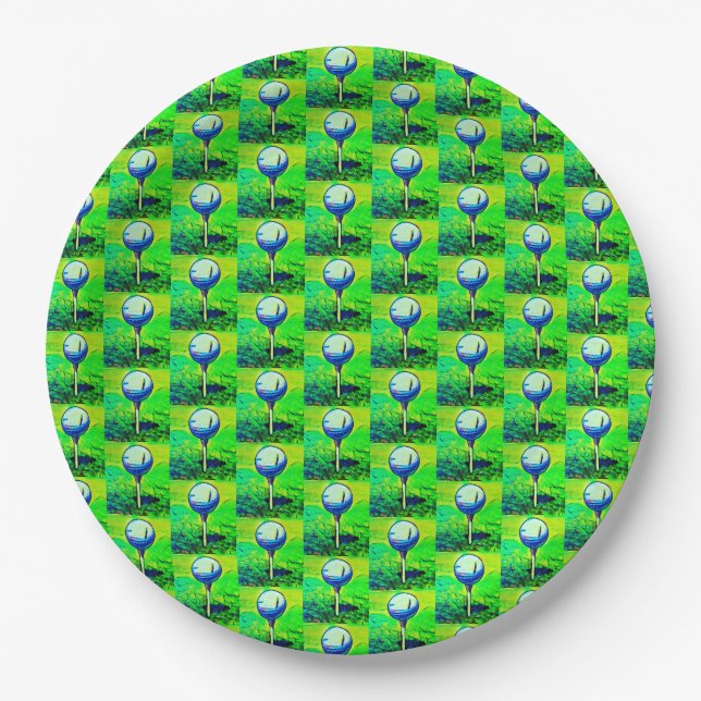 Green Golf Ball Pattern Birthday Sports Hobby Paper Plate (Front)