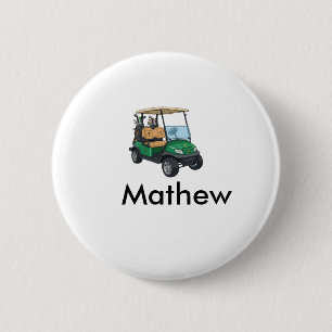Green golf car name man sports boy gifts letter 2 inch round button